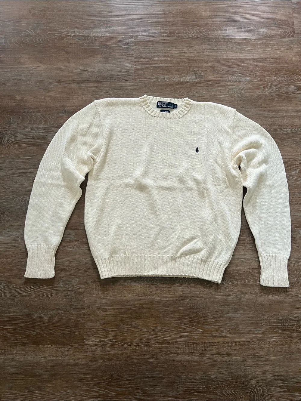 Vintage Polo Ralph Lauren Cotton Knit Crewneck Sweater | Cream | Mens Medium